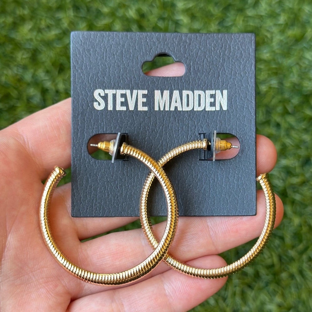 Steve Madden Gold Textured Hoop Earrings